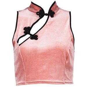 NWT BOOHOO Ellie High Neck Oriental Crop Blush Top